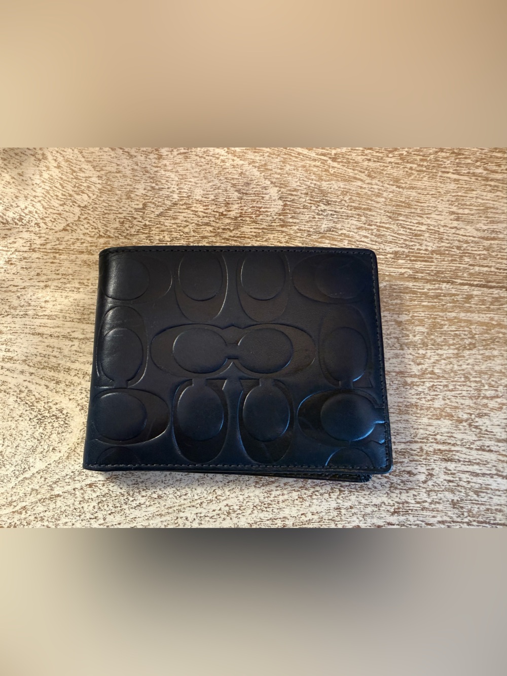 Coach Navy Blue Leather Signature C Bi-Fold Wallet